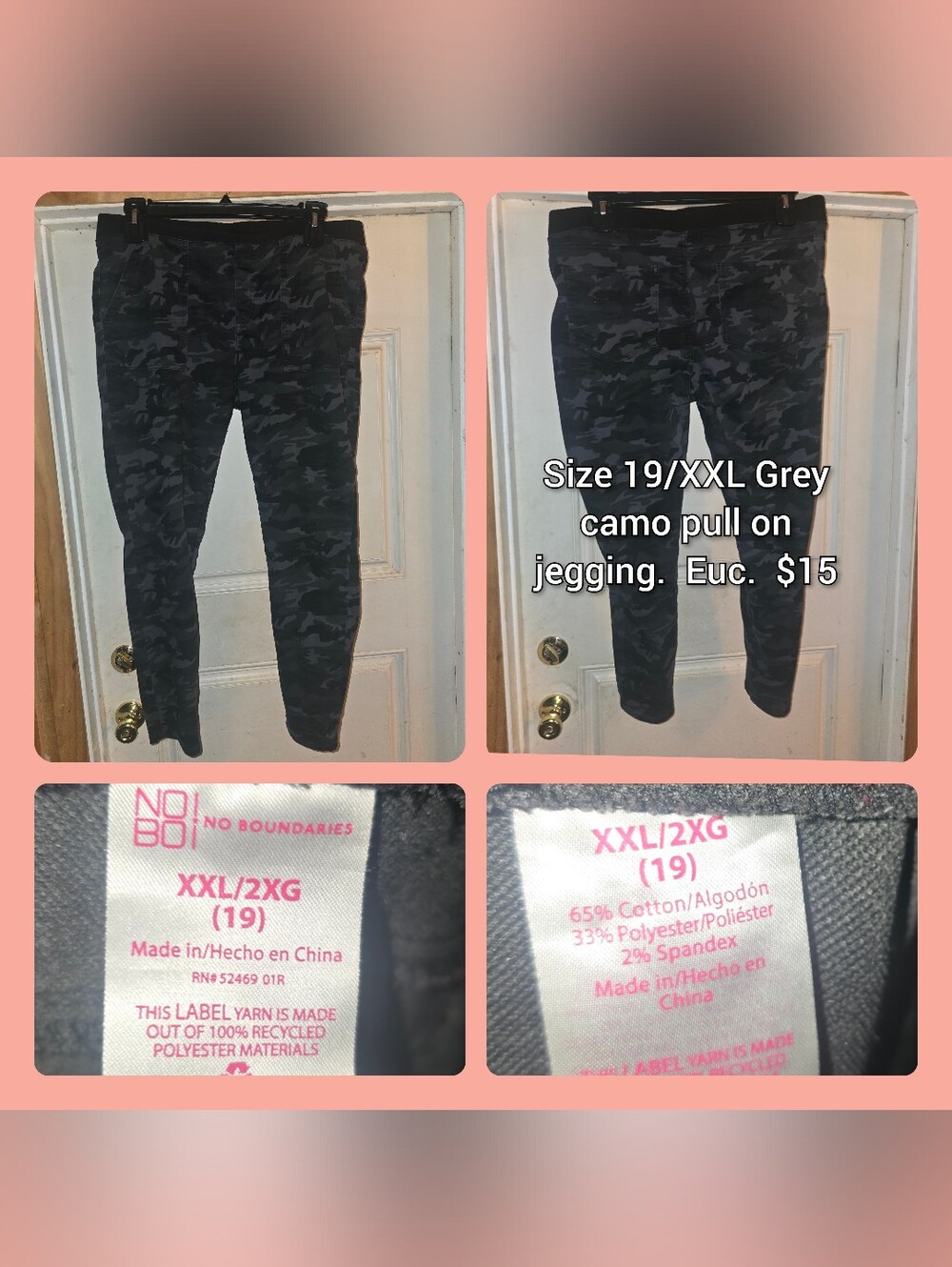 No Boundaries Grey Camo Pull-On Jeggings, XXL (19)